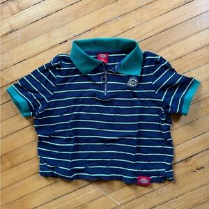 Dickies Navy Polo with Teal & Light Green Stripes - women’s cropped